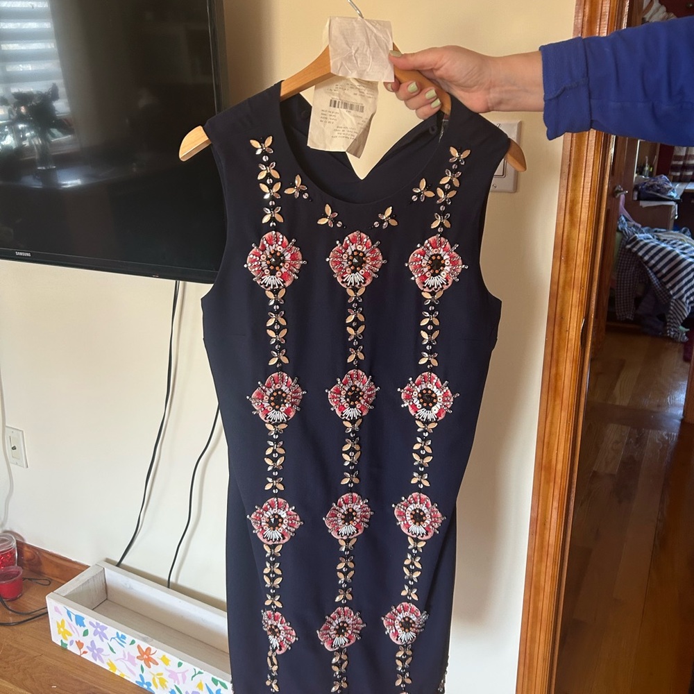 Embroidered Navy Dress